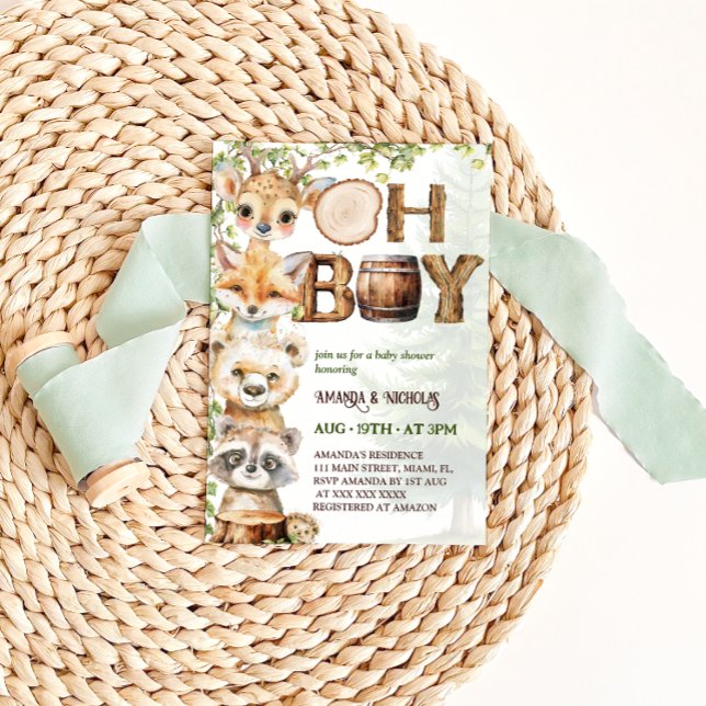 Woodland Animals Boy Baby Shower Inbjudningar (Skapare uppladdad)