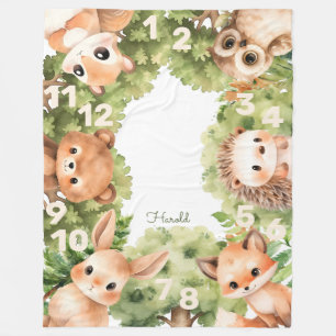 Woodland Animals Boy Baby Shower Milestone Fleecefilt