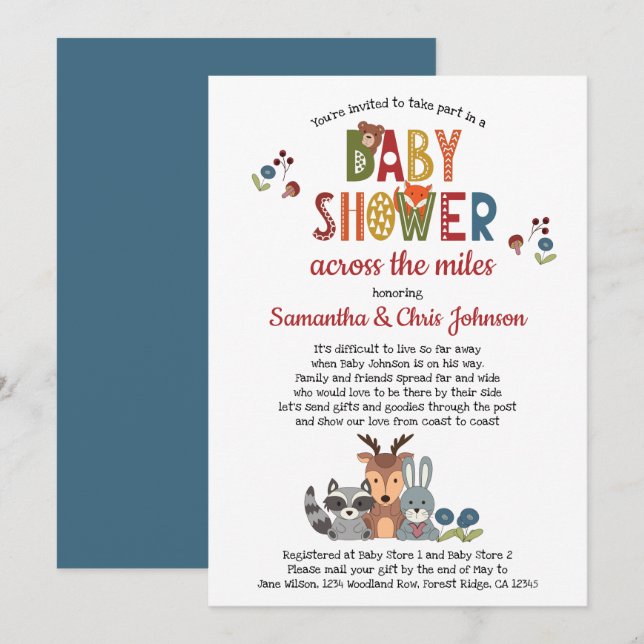 Woodland Animals Boy Shower by Mail Inbjudningar (Fram/baksida)