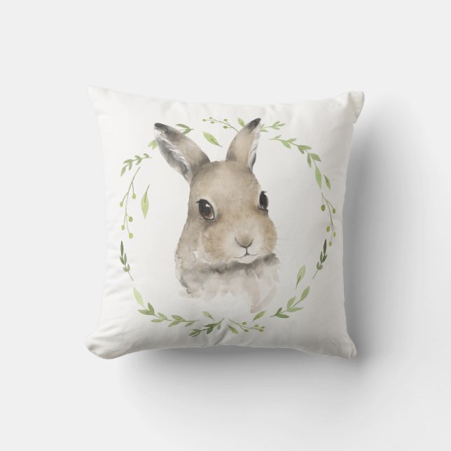 Woodland Animals Bunny Rabbit Watercolor Wandeans Kudde (Framsida)