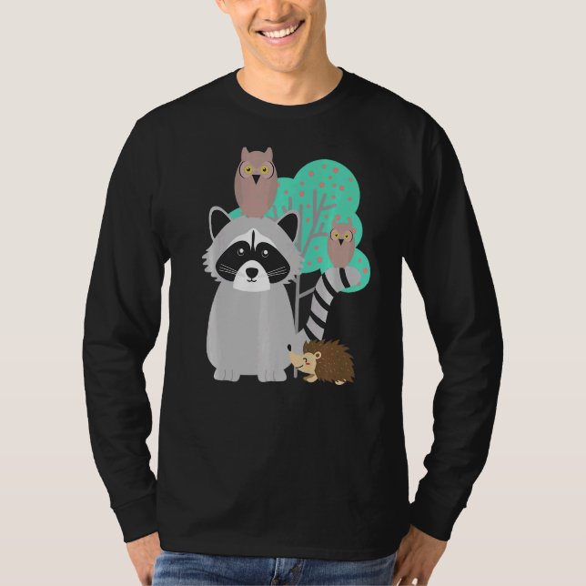 Woodland Animals Cute Raccoon Uggla T Shirt (Framsida)