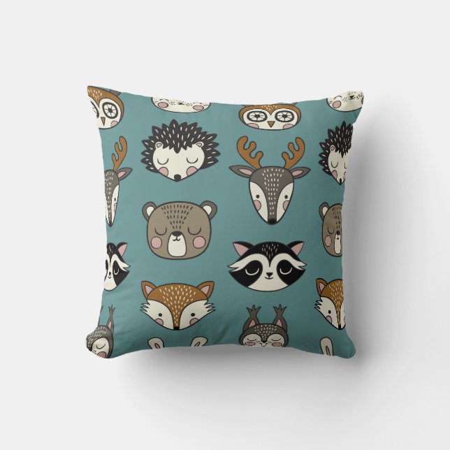 Woodland Animals Cute Vintage Mönster Kudde (Framsida)