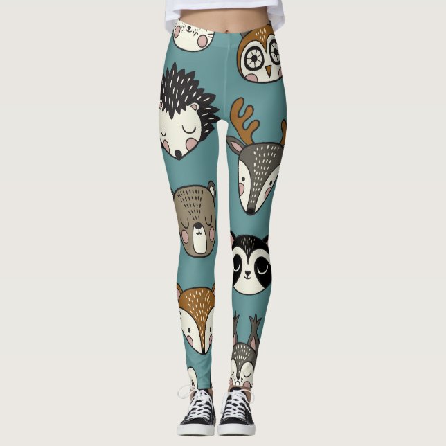 Woodland Animals Cute Vintage Mönster Leggings (Framsida)