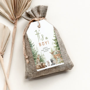 Woodland Animals Det är en Boy Baby Shower Tack Presentetikett