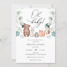 Woodland Animals Eucalyptus Baby Shower-inbjudan