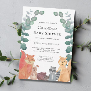 Woodland Animals Eucalyptus Grandma Baby Shower Inbjudningar