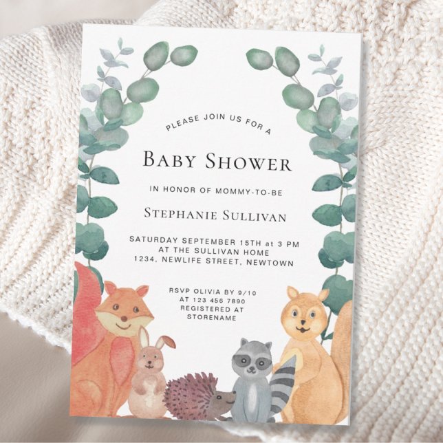 Woodland Animals Eucalyptus Greenery Baby Shower Inbjudningar (Skapare uppladdad)
