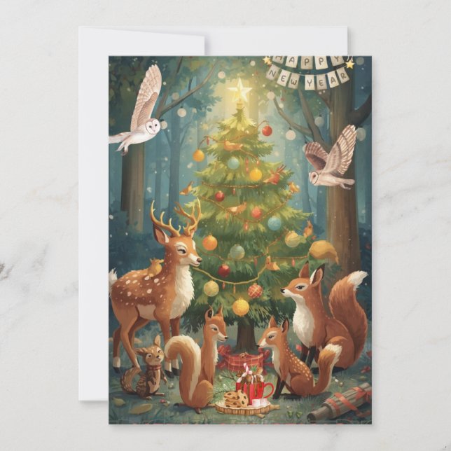 Woodland Animals Flat Holiday Card Julkort (Framsida)