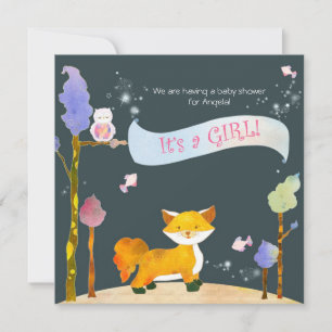 Woodland Animals Flicka Baby Shower Inbjudningar