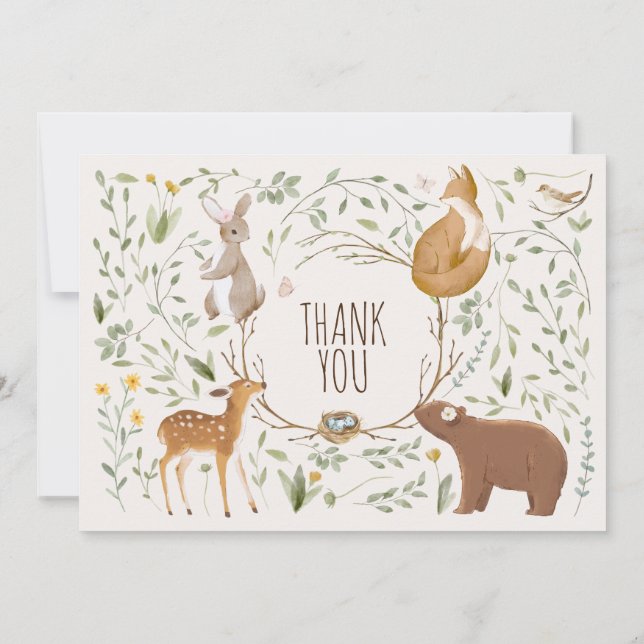 Woodland Animals Forest Friends Baby Shower Inbjudningar (Baksida)