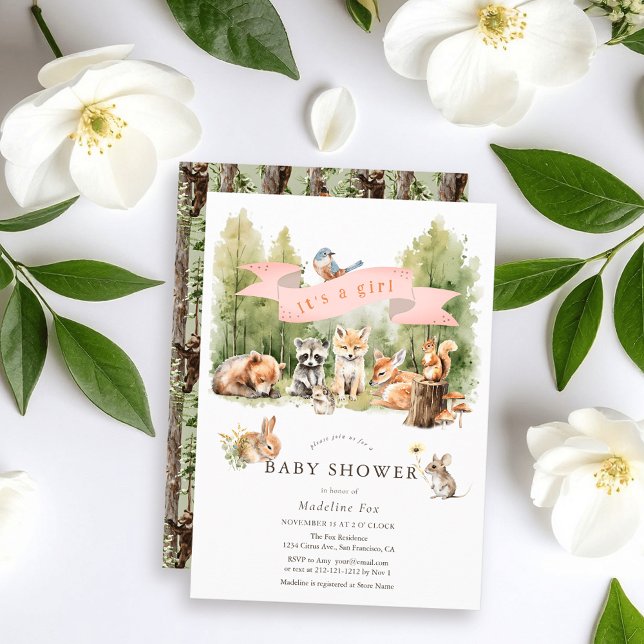 Woodland Animals Forest Girl Baby Shower Inbjudningar (Skapare uppladdad)
