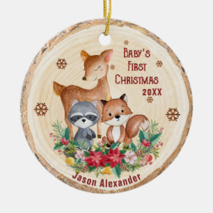 Woodland Animals Första jul - lägg till foto Julgransprydnad Keramik