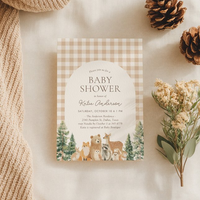 Woodland Animals Gingham Baby Shower Inbjudningar (Skapare uppladdad)
