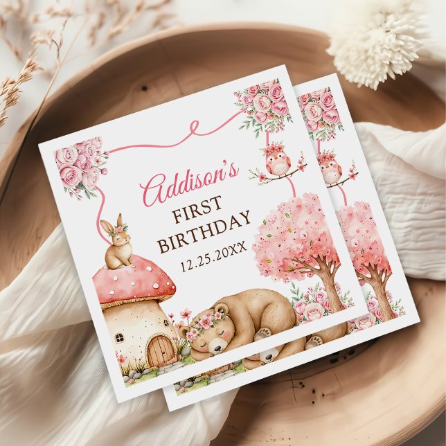 Woodland Animals Girl 1st Birthday Party Pappersservett (Skapare uppladdad)