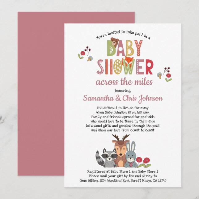 Woodland Animals Girl Baby Shower by Mail Inbjudningar (Fram/baksida)