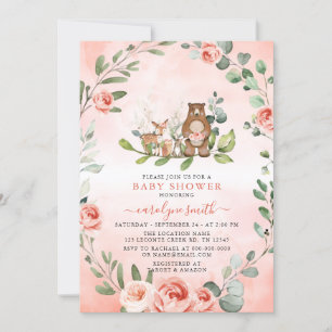 Woodland Animals Girl Baby Shower Inbjudningar