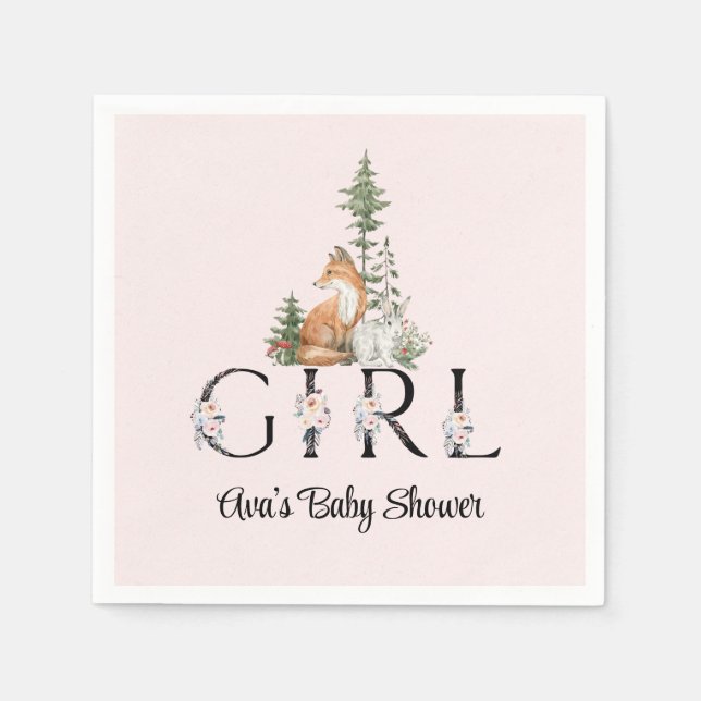 Woodland Animals Girl Baby Shower Pappersservett (Framsidan)