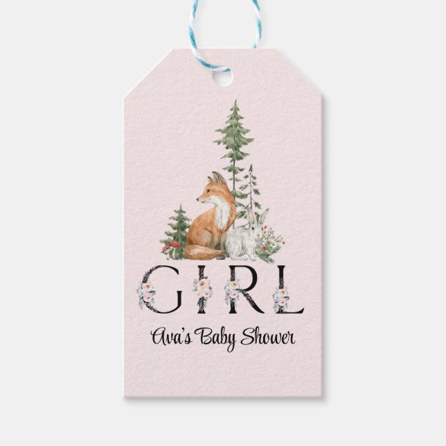 Woodland Animals Girl Baby Shower Presentetikett (Framsidan)