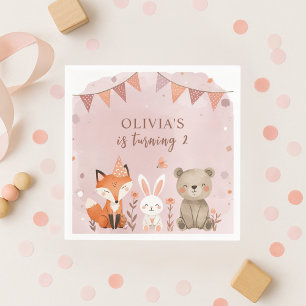 Woodland Animals Girl Birthday Rosa Pappersservett