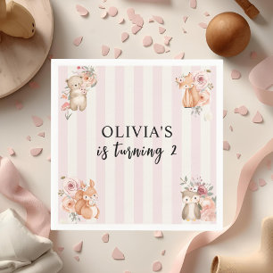 Woodland Animals Girl Birthday Rosa Pappersservett