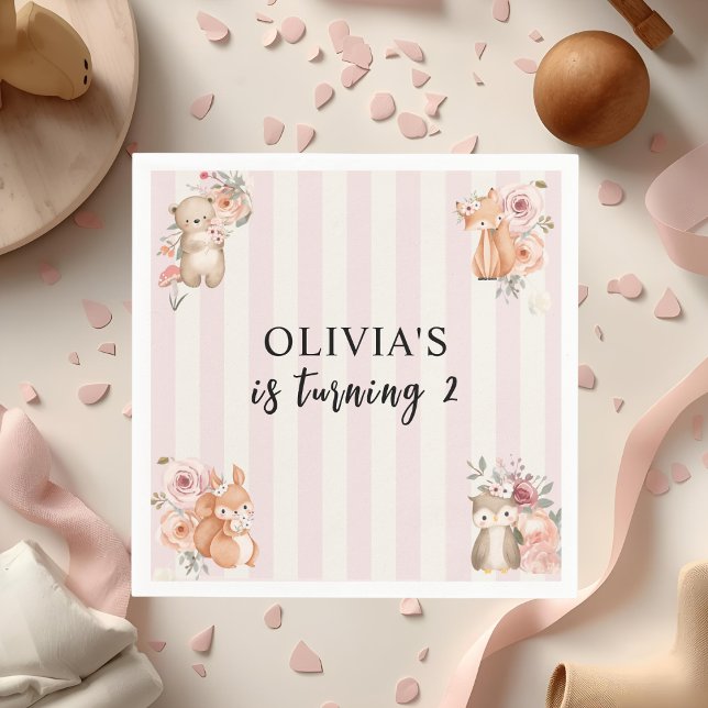 Woodland Animals Girl Birthday Rosa Pappersservett (Skapare uppladdad)