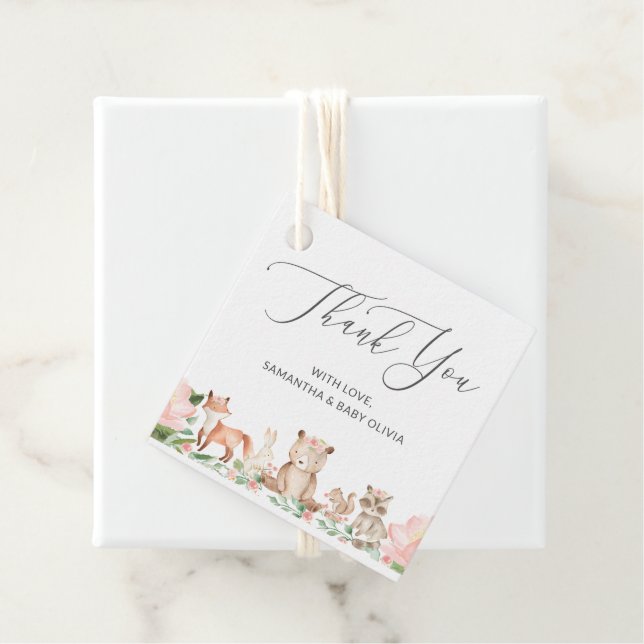 Woodland Animals Girl Cute Tack Baby Shower Gåvor Etiketter (På plats)