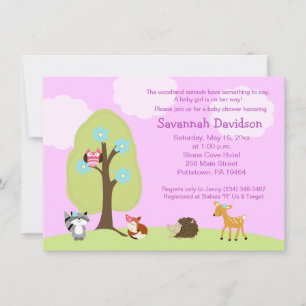 Woodland Animals Girl Lavender Baby Shower Inbjudningar