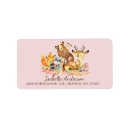 Woodland Animals Girls Baby Shower Address Label Adressetikett