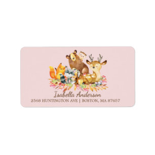 Woodland Animals Girls Baby Shower Address Label Adressetikett
