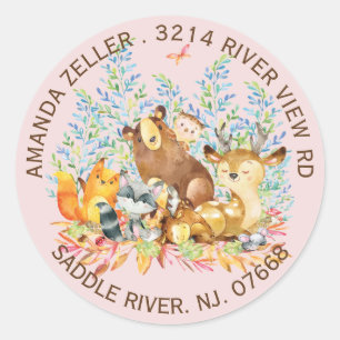 Woodland Animals Girls Baby Shower Address Label Runt Klistermärke