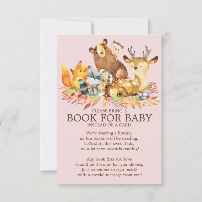 Woodland Animals Girls Baby Shower Bok för Baby Inbjudningar (Framsida)