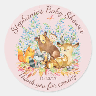 Woodland Animals Girls Baby Shower Favor Sticker Runt Klistermärke