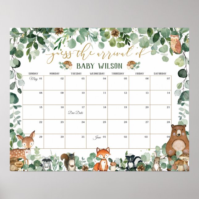 Woodland Animals gissar att Baby Arrival Birth Gam Poster (Framsidan)