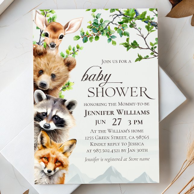 Woodland Animals Greenery Baby Shower Invitation Inbjudningar (Skapare uppladdad)