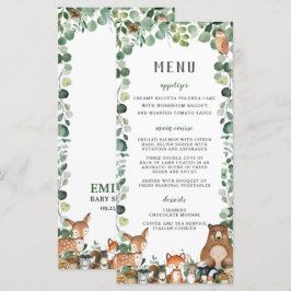 Woodland Animals Greenery Baby Shower Party Menu Program