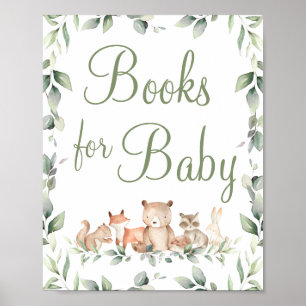 Woodland Animals Greenery Bokar för Baby Tabletop Poster