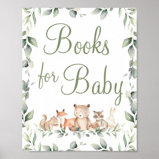 Woodland Animals Greenery Bokar för Baby Tabletop Poster (Framsidan)