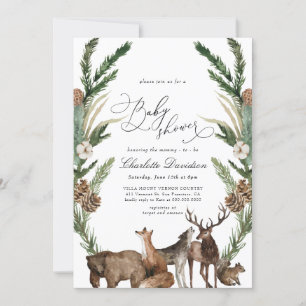 Woodland Animals Greenery Boy Baby Shower Inbjudningar