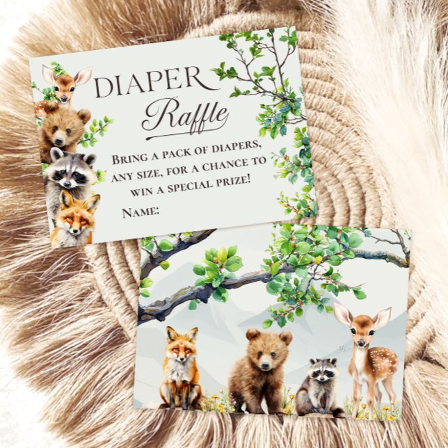 Woodland Animals Greenery Diaper Raffle Card Tilläggskort (Skapare uppladdad)