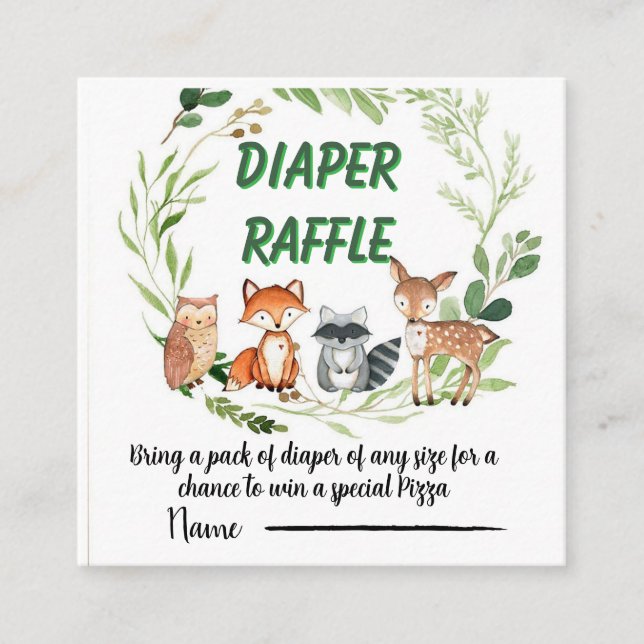 Woodland animals greenery diaper raffle tilläggskort (Framsida)