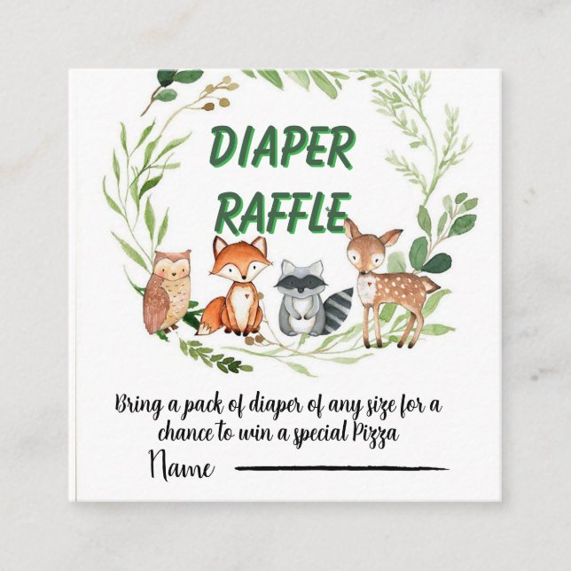 Woodland animals greenery diaper raffle tilläggskort (Framsida)