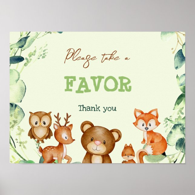 Woodland Animals Greenery Eucalyptus Favor Poster (Framsidan)