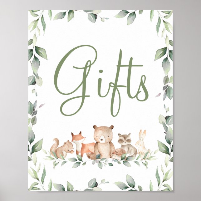 Woodland Animals Greenery Gifts Party Tabletop Poster (Framsidan)