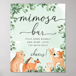 Woodland Animals Grönt Baby Shower Mimosa Pub Sign Poster