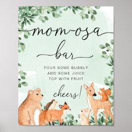 Woodland Animals Grönt Baby Shower Momosa Pub Sign Poster