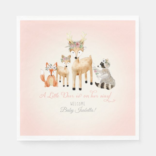 Woodland Animals Hjort Raccoon Fox Boho Baby Showe Pappersservett (Framsidan)
