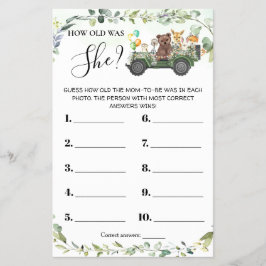 Woodland Animals Hur gammal var hon Baby Shower Ca Flygblad
