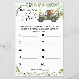 Woodland Animals Hur gammal var hon Baby Shower Ca Flygblad