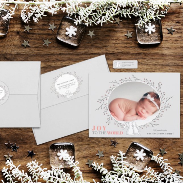 Woodland Animals Joy to World Photo Julkort (Skapare uppladdad)