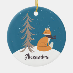 Woodland Animals jul Fox Ceramic Ornament